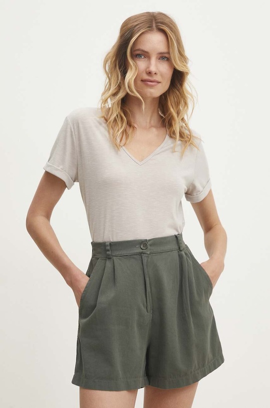 Answear Lab t-shirt z lnem z elastanem beżowy E24.73.FKK