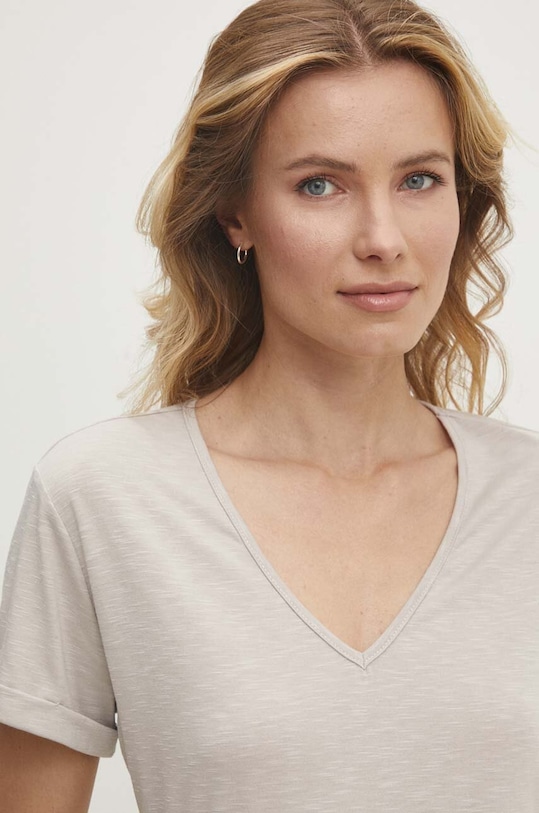 Answear Lab t-shirt z lnem beżowy E24.73.FKK