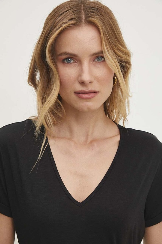 Answear Lab t-shirt z lnem czarny E24.73.FKK