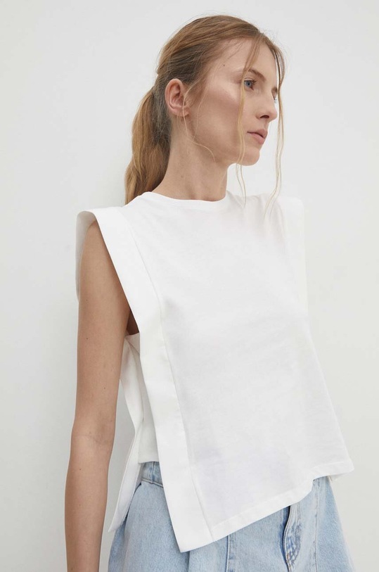 Bavlněný top Answear.LAB hladký bílá 1511.td