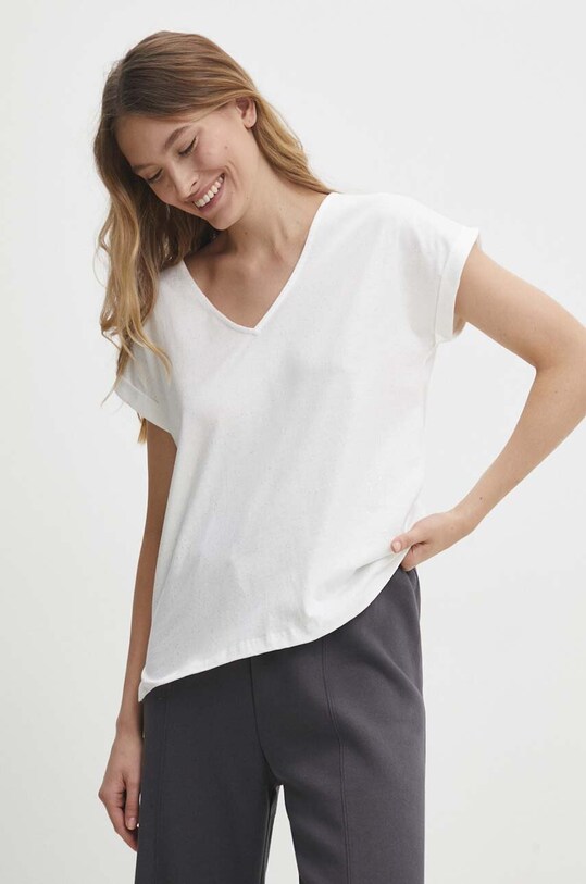 Answear Lab tricou din bumbac model fin alb J91978.HWK