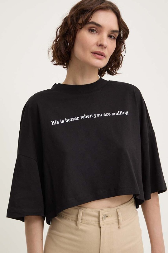Answear Lab t-shirt bawełniany nadruk czarny 18876.tjs