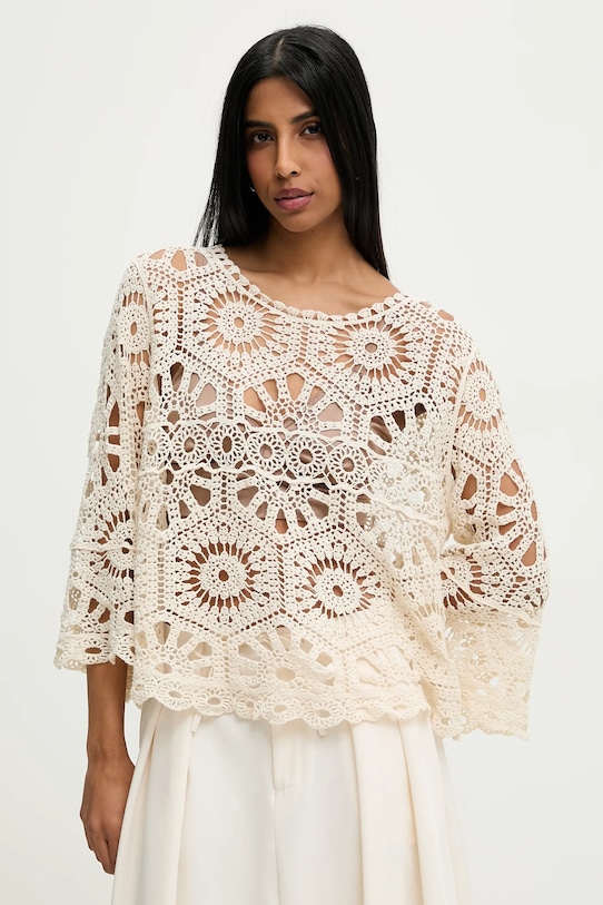 Bavlnená blúzka Answear.LAB jednofarebný béžová WF5417NV.ums