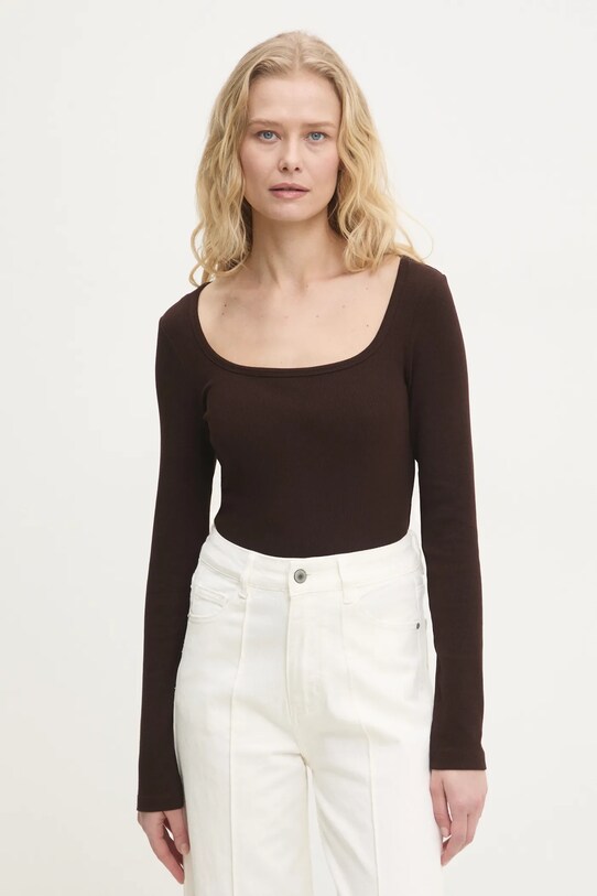 Tričko s dlhým rukávom Answear.LAB jednofarebný hnedá LLT.624CHARLIE2.ums