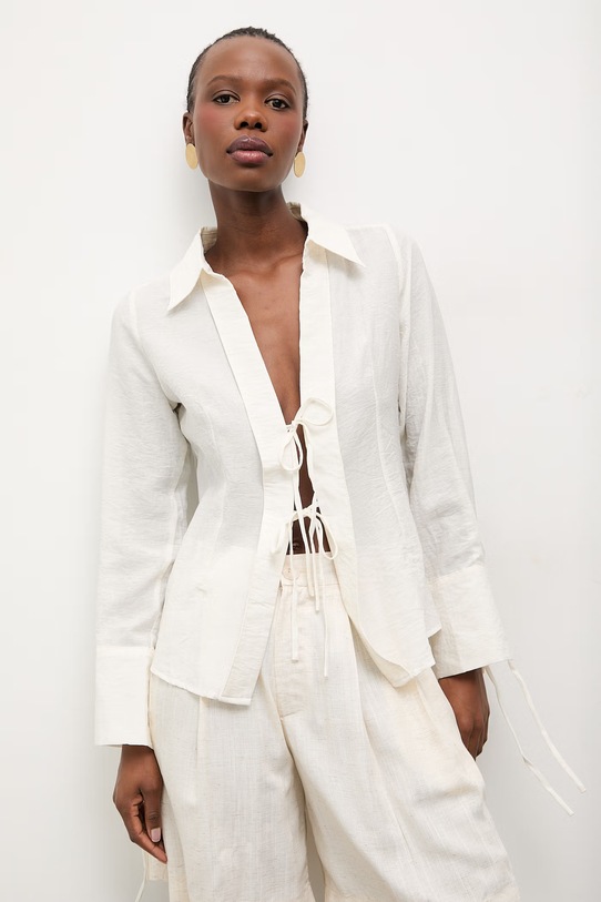 Answear Lab cămașă de in lung bej LWT.225SHERIDAN.ums