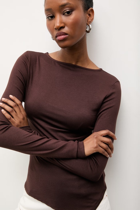 Answear.LAB bluzka asymetryczna damska z wiskozą brązowy WW25-BDD03P