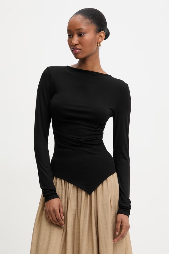 Answear.LAB bluzka asymetryczna damska z wiskozy WW25-BDD03P czarny WS26