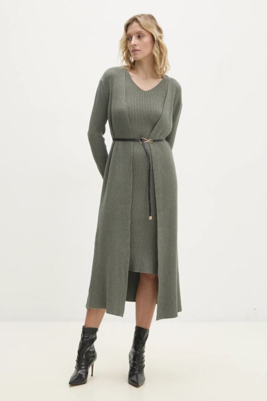 Answear Lab rochie și cardigan tricotaj verde W0106AB.hos