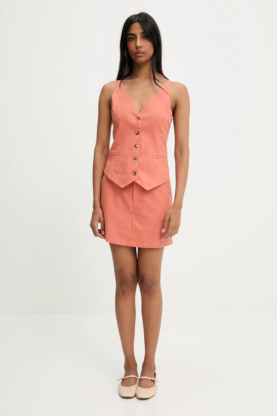 Answear.LAB kamizelka i spódnicospodnie z lnem tkanina pomarańczowy 21373.21370.hos