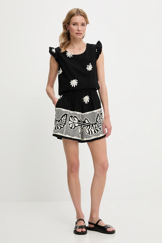 Answear Lab bluză și pantaloni scurți din bumbac cu modele negru SK468.HWK