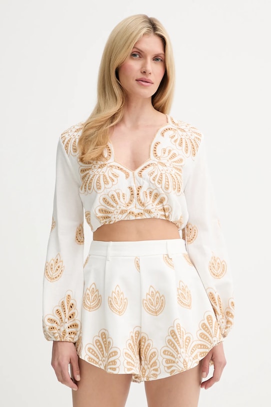 Answear Lab bluză și pantaloni scurți panza alb 56899.flk