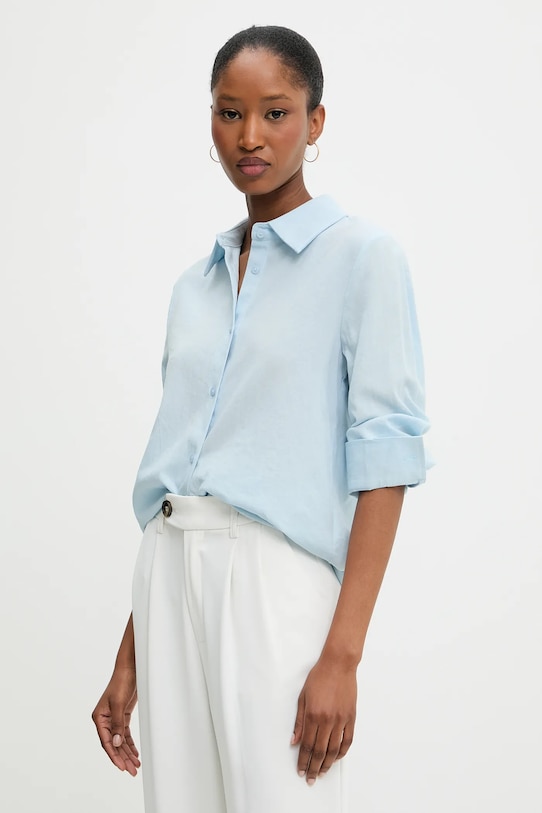 Сорочка з льону Answear.LAB casual блакитний E25.60.FLK