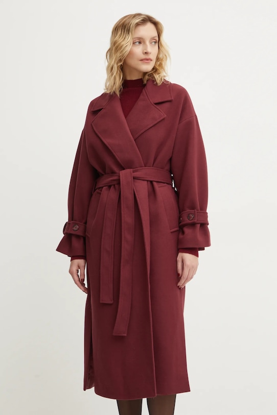 Answear Lab płaszcz z wełną bez kaptura bordowy sng.45.tos