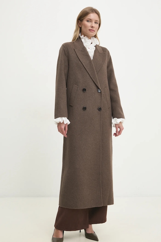 Vlnený kabát Answear.LAB bez kapucne hnedá m2431.fos