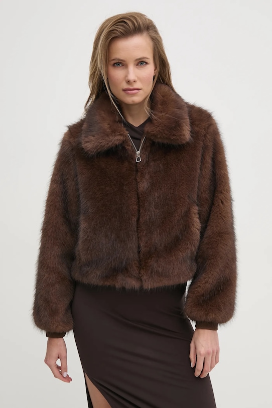 Bunda Answear.LAB bez kapuce hnědá 8745.flk