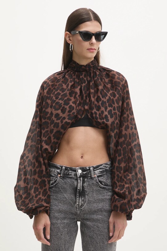 Answear Lab bluza cu mătase animal maro 56123.FLK