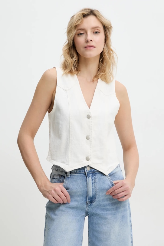 Džínová vesta Answear.LAB látka béžová RD8556.2.flk