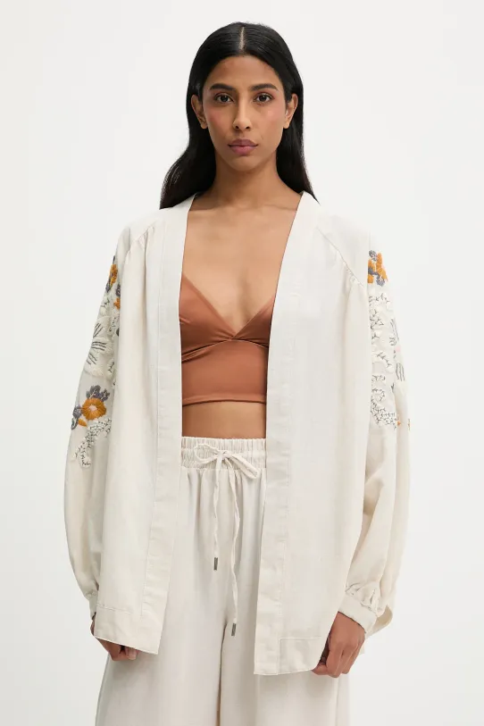 Přehoz se lnem Answear.LAB látka béžová 3164.tos