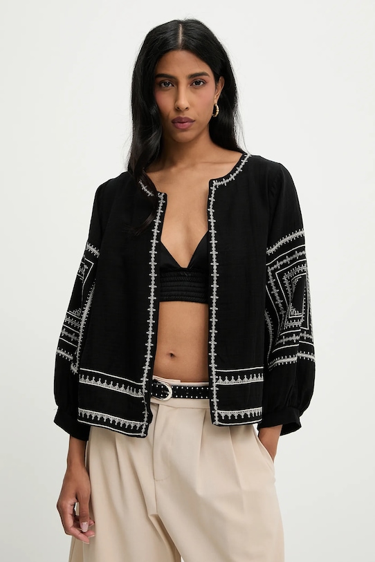 Answear.LAB marynarka bawełniana aplikacja czarny G28.4907.tos