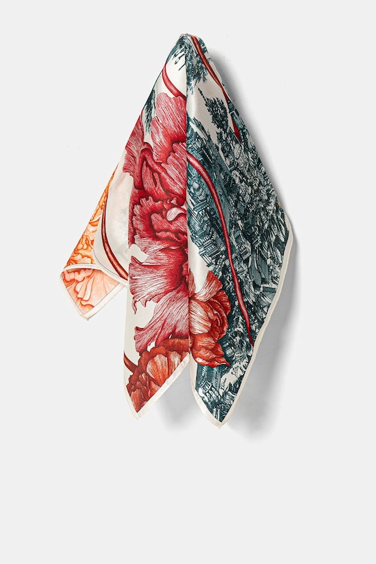 Answear.LAB apaszka jedwabna tkanina beżowy 50x50.1.flk