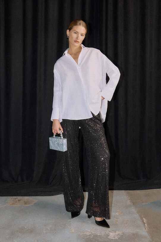 Hlače Answear.LAB tkanina crna 31104.TLK