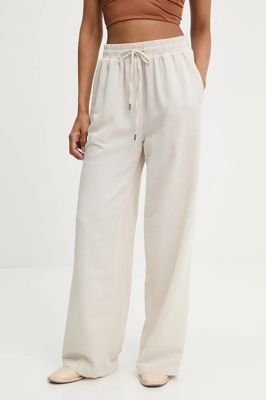 Answear.LAB nadrág vászonkeverékből len szállal bézs 39274.tos