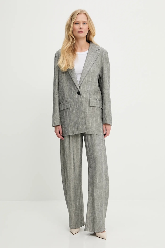 Kalhoty s příměsí lnu Answear.LAB 2627.HAK šedá WW25