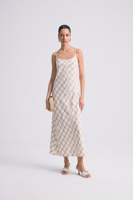 Памучна рокля Answear.LAB каре бежов N252090.tos