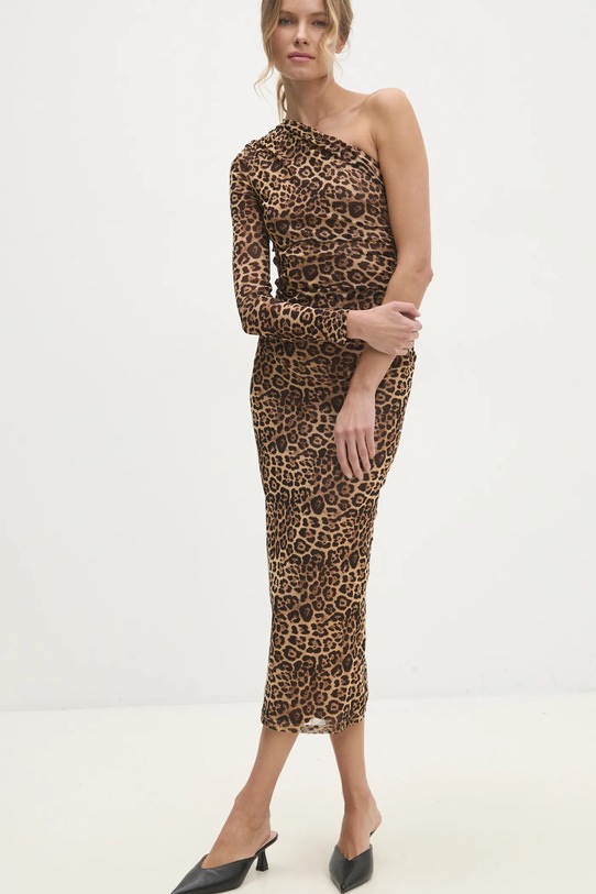 Answear Lab sukienka midi brązowy 23209.1.flk