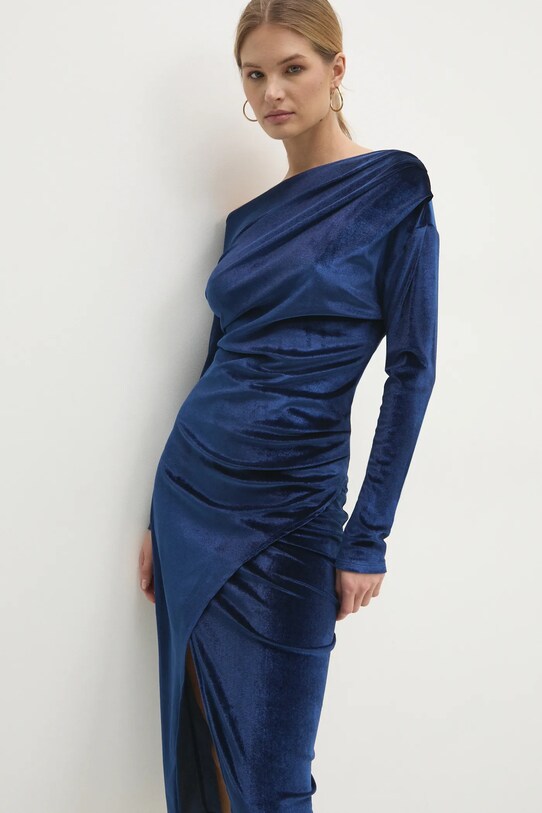 Answear.LAB sukienka welurowa midi niebieski 92796.IKK