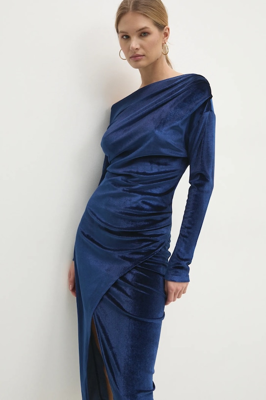 Velurové šaty Answear.LAB midi modrá 92796.IKK