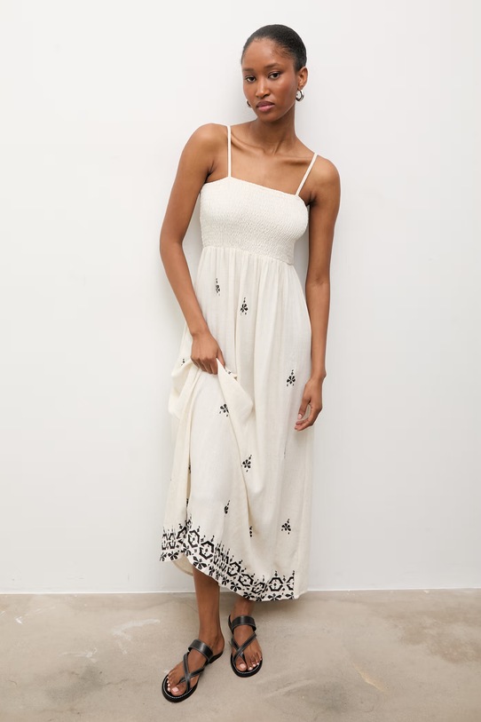 Answear Lab rochie din in midi bej CC2493.ums