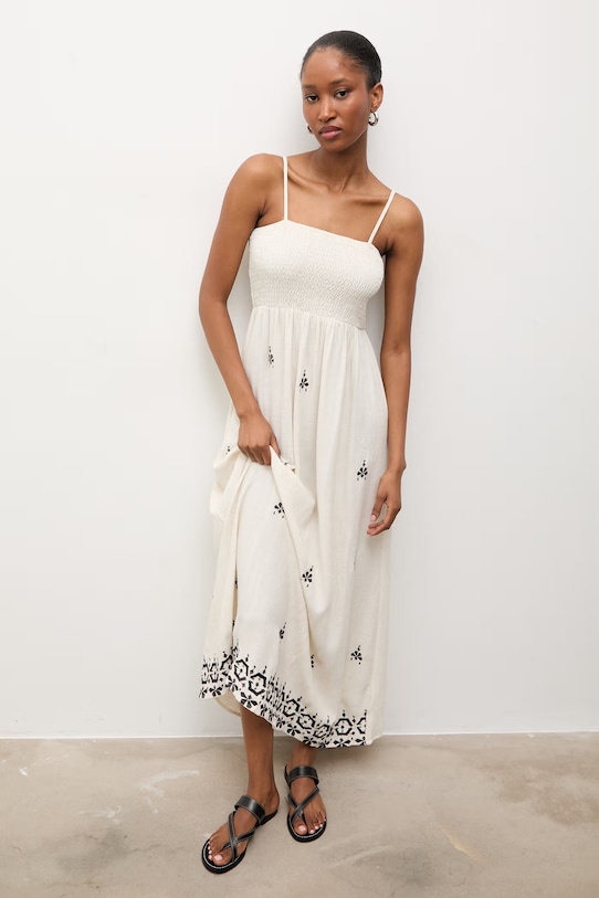 Answear Lab rochie din in midi bej CC2493.ums