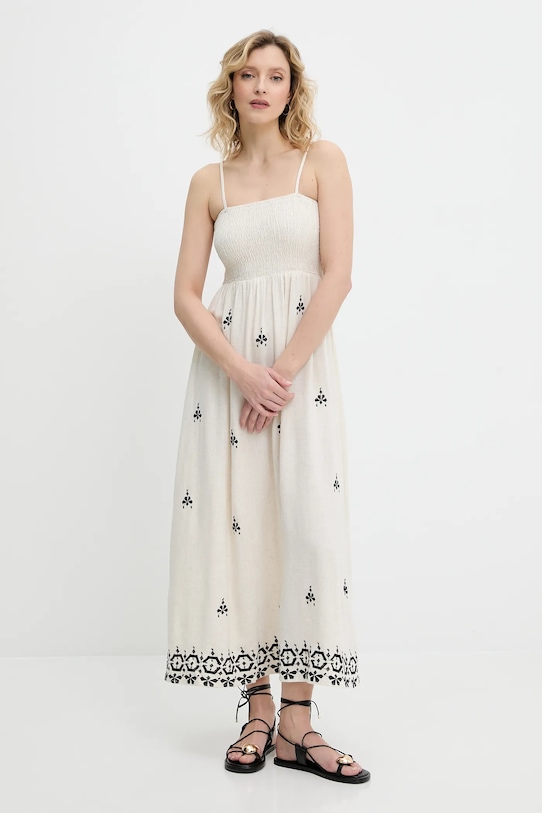 Ľanové šaty Answear.LAB s prímesou ľanu béžová CC2493.ums