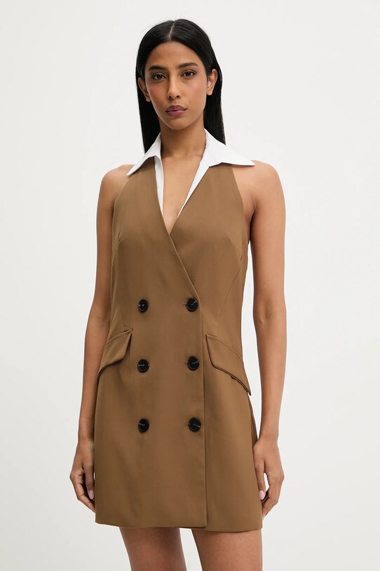Answear Lab rochie cu guler maro LD2229.hlk