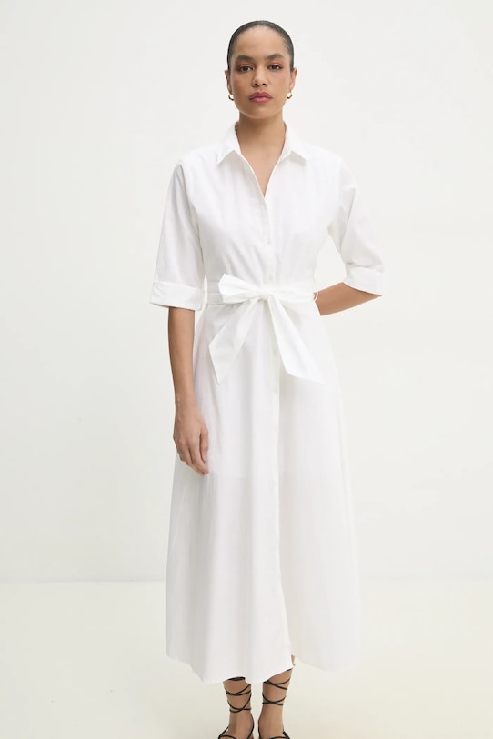 Answear Lab rochie din bumbac fixat alb BIBA.LONG.UNI.FKK