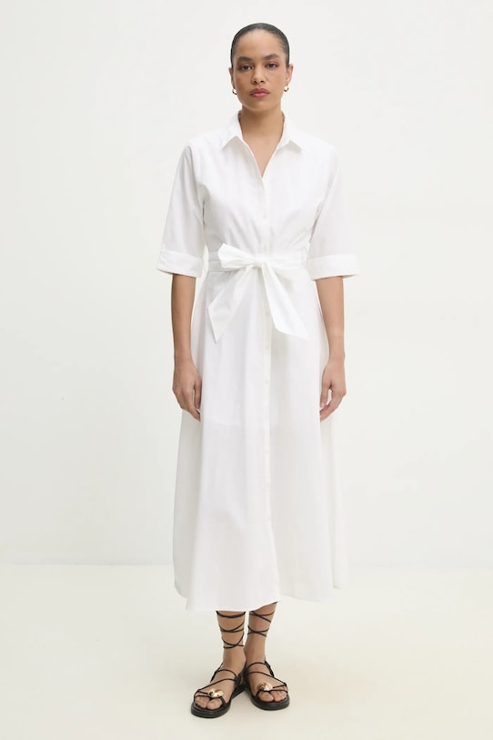 Answear Lab rochie din bumbac BIBA.LONG.UNI.FKK alb WW25