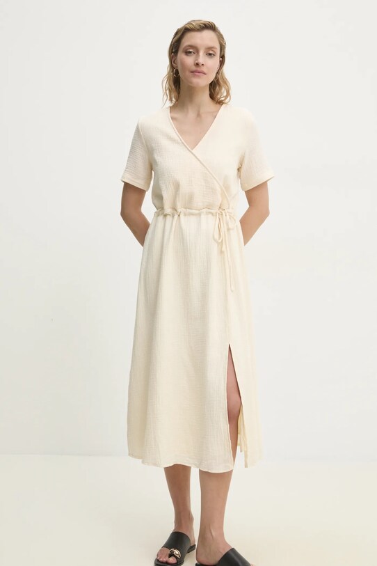 Answear Lab vestito in cotone midi beige ps8867.FKK
