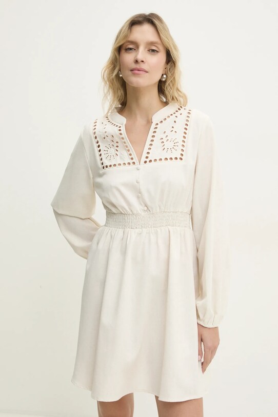 Answear Lab rochie din in mini bej PS9239.FKK