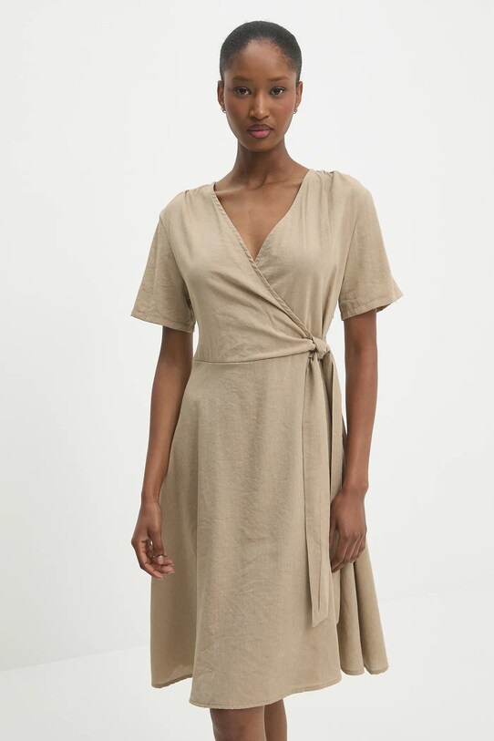 Answear.LAB sukienka lniana casual brązowy W25.25.FLK