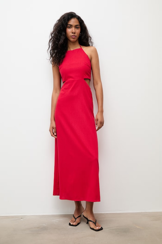 Answear.LAB šaty s ľanom s prímesou ľanu červená ps9153s.fos