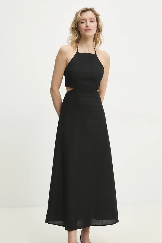 Answear Lab rochie din amestec de in maxi negru ps9153s.fos