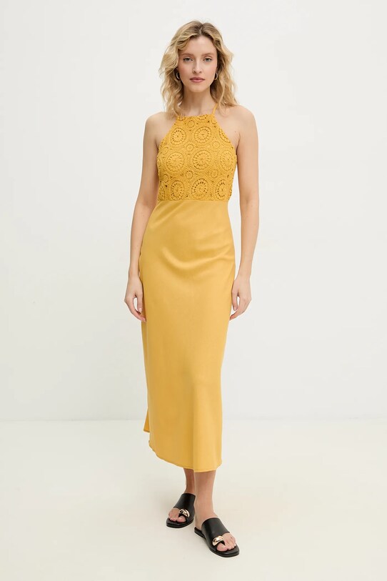 Answear Lab rochie din in maxi galben ps9127.fos
