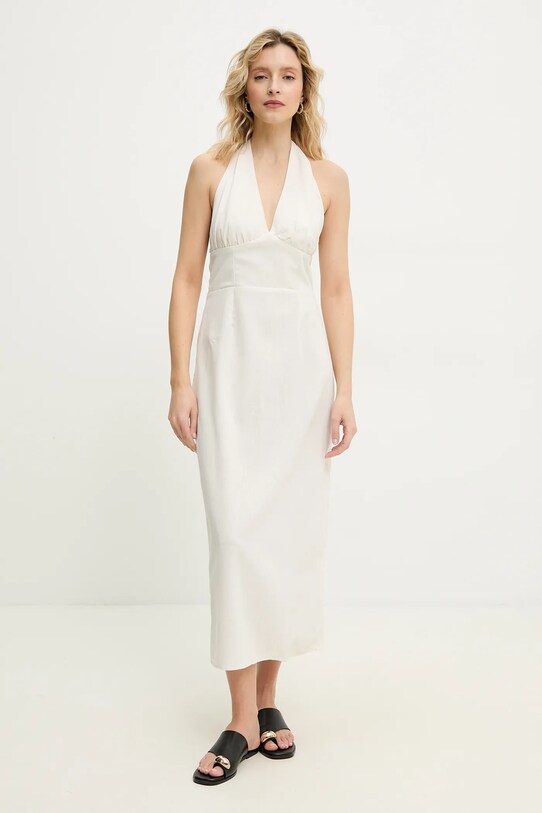 Answear Lab rochie din in midi bej ps9093s.fos