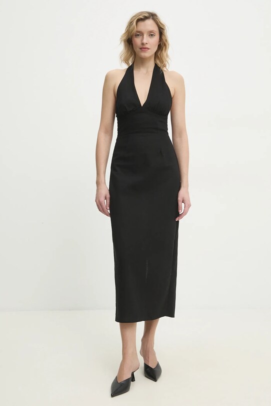 Answear Lab rochie din in ps9093s.fos negru WW25