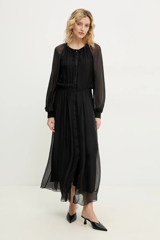 Answear Lab rochie din mătase maxi negru D10352.IKK