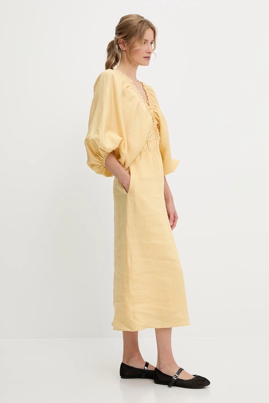 Odzież Answear.LAB sukienka lniana WIL3112.tos żółty