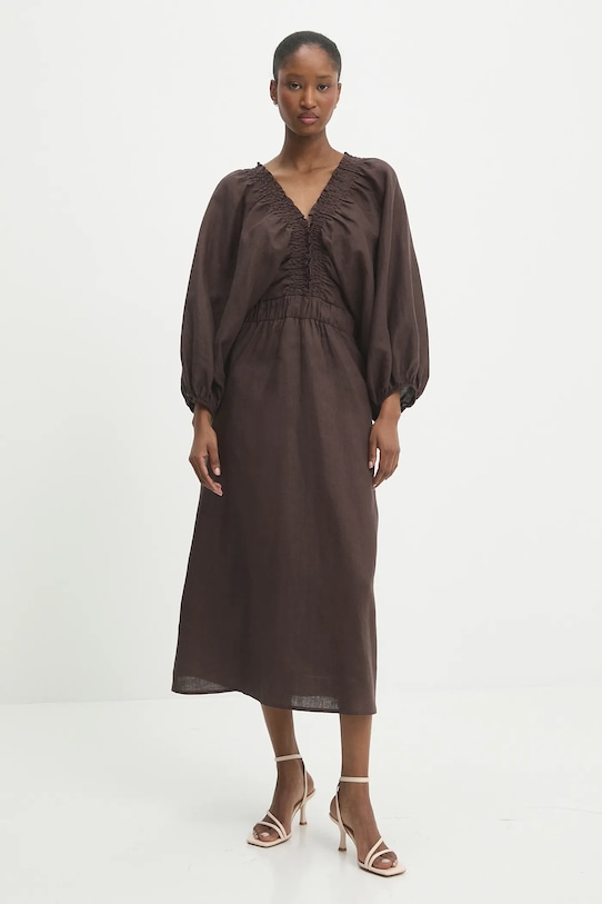 Lněné šaty Answear.LAB WIL3112.tos hnědá WW25