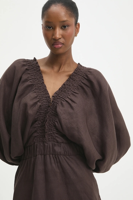 Lněné šaty Answear.LAB hnědá WIL3112.tos