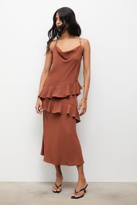 Answear.LAB sukienka midi brązowy 25SY2112.tos